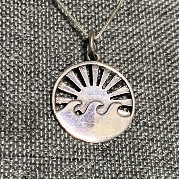 Sterling Silver Waves and Sun Sterling Silver Pendant And chain necklace - Picture 2 of 5